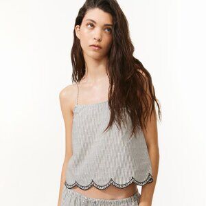 NWT H&M Embroidered Tie-Strap Top in White/Black Striped Size XL